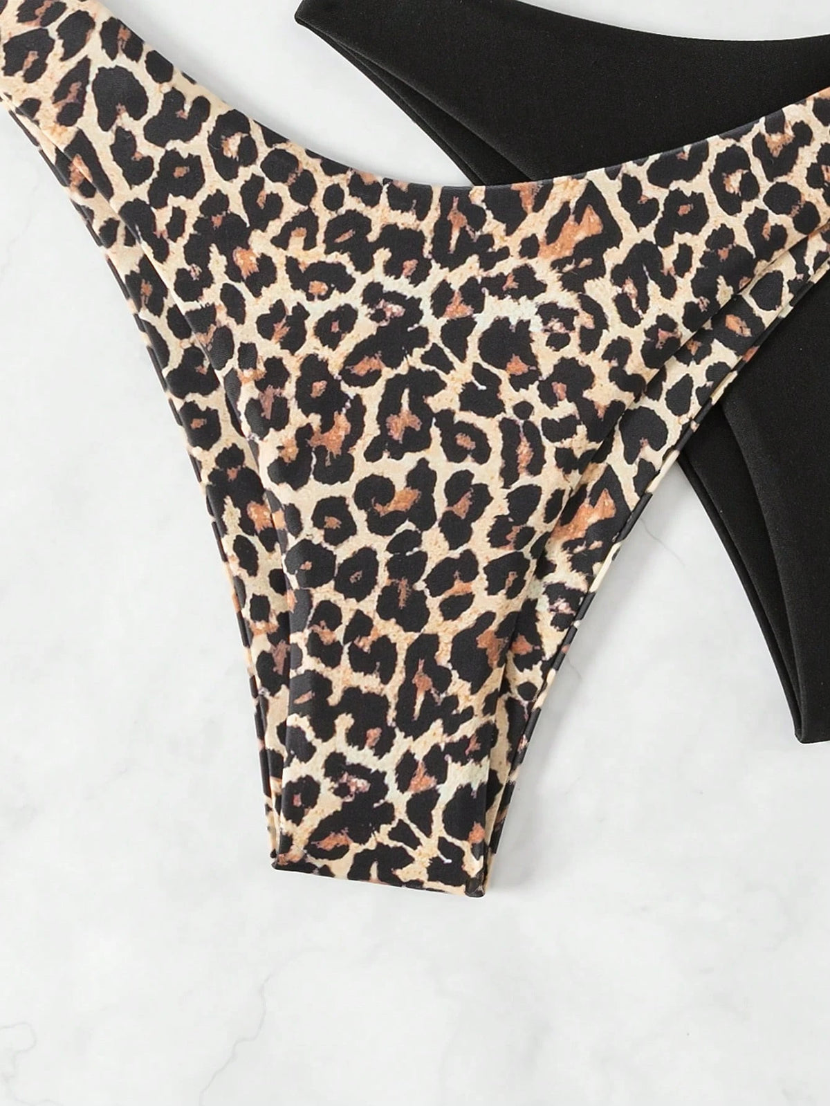 Swim Vcay 2pcs Women Plain & Leopard Print Bikini Bottoms Leopard Bikini Summer