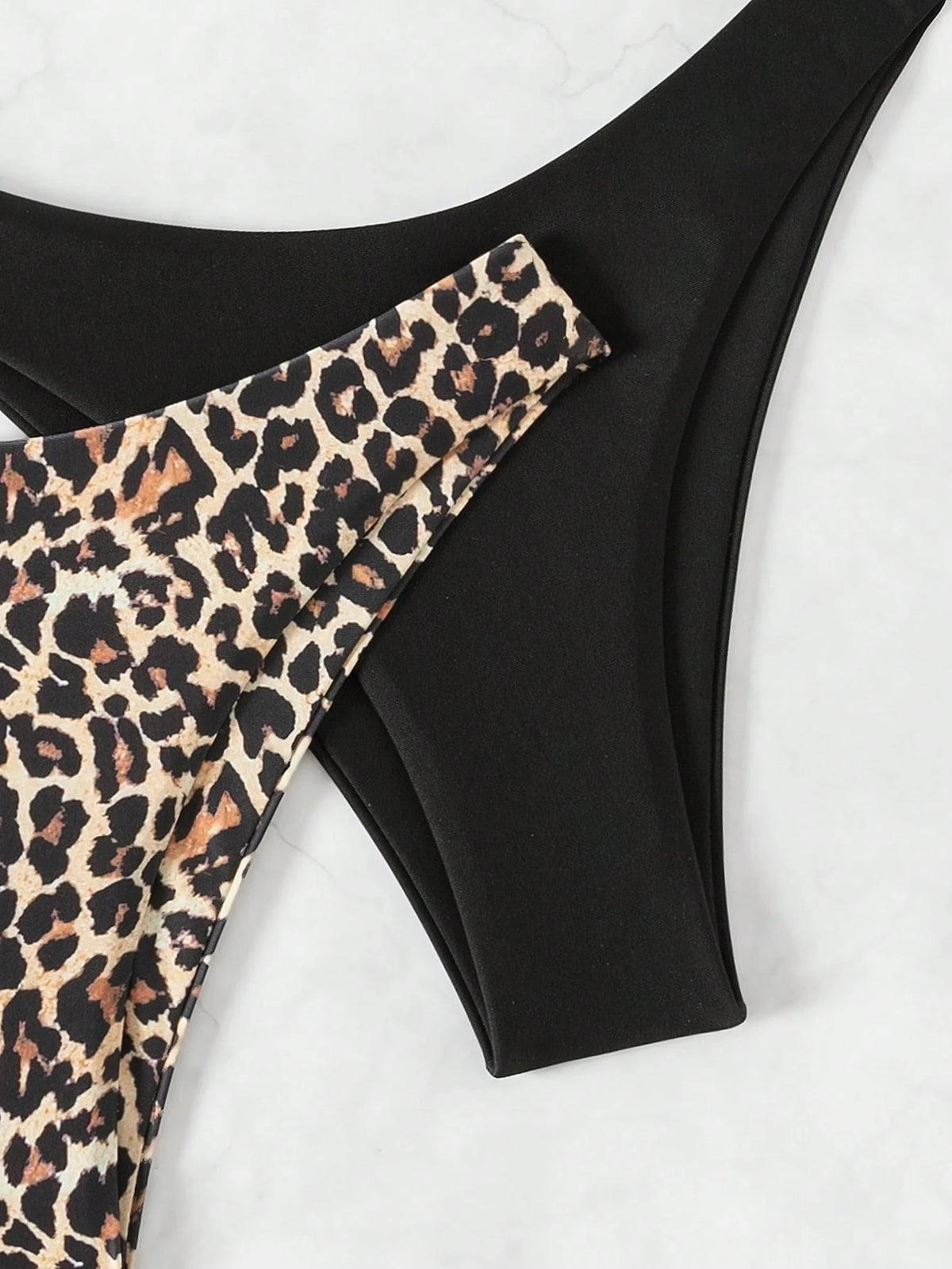 Swim Vcay 2pcs Women Plain & Leopard Print Bikini Bottoms Leopard Bikini Summer