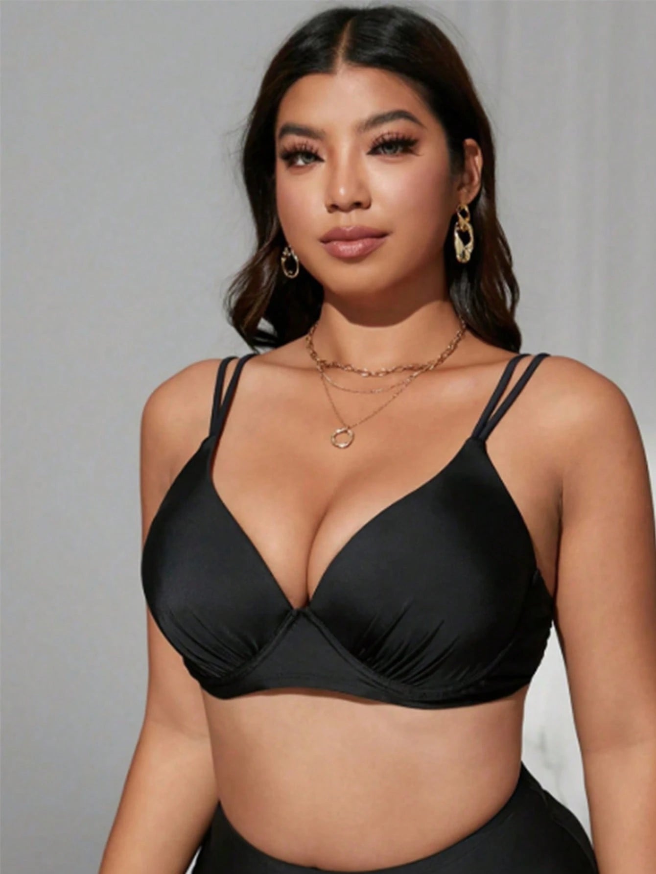 Swim Vcay Plus Size 2026 Spring/Summer New Solid Color One-Piece Swimwear, Sexy Push-Up Underwire, Elegant Adjustable Straps, Casual Fashionable Beach Swimwear