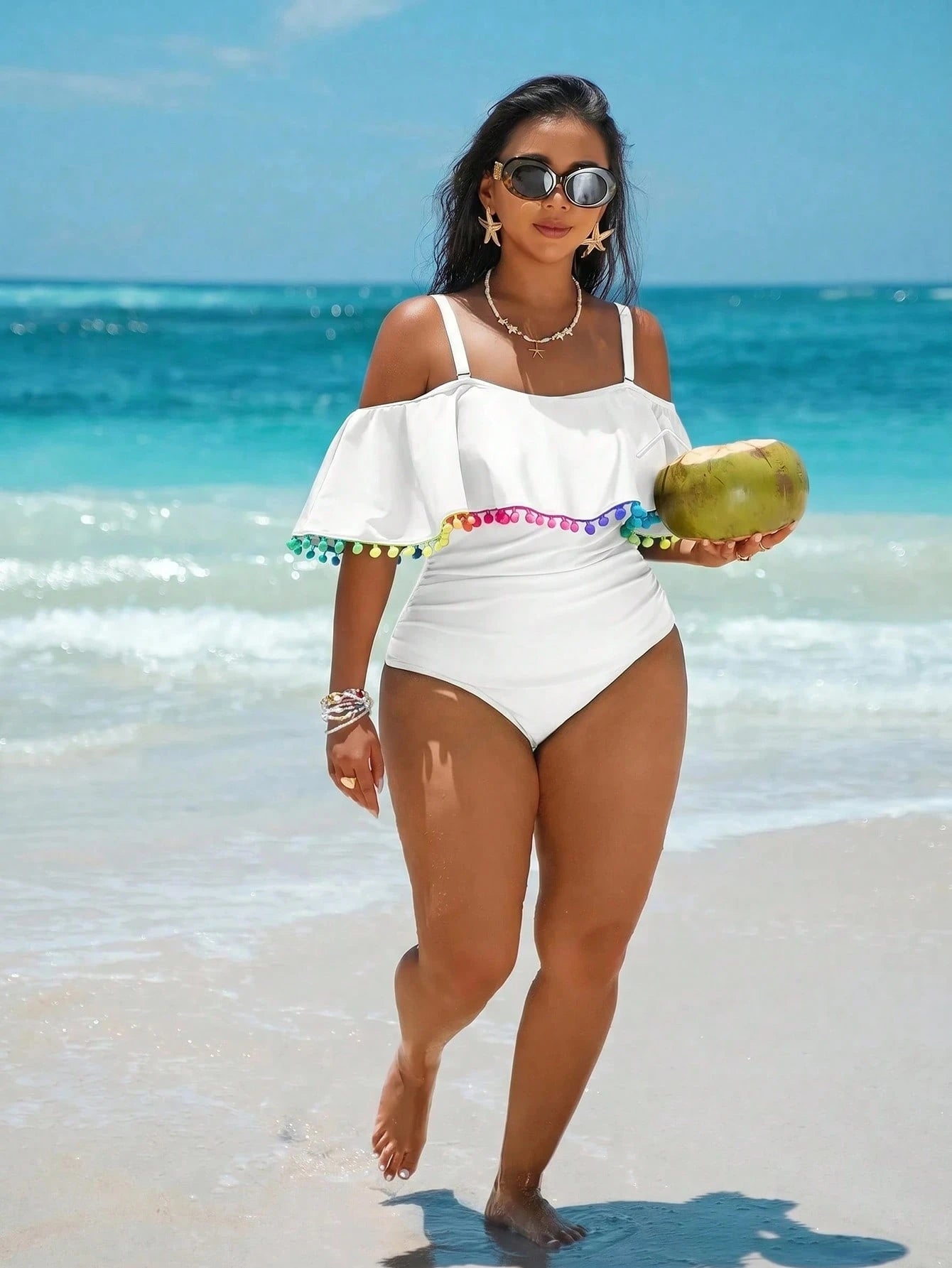 Swim Vcay Plus Size Colorful Tassel Romper