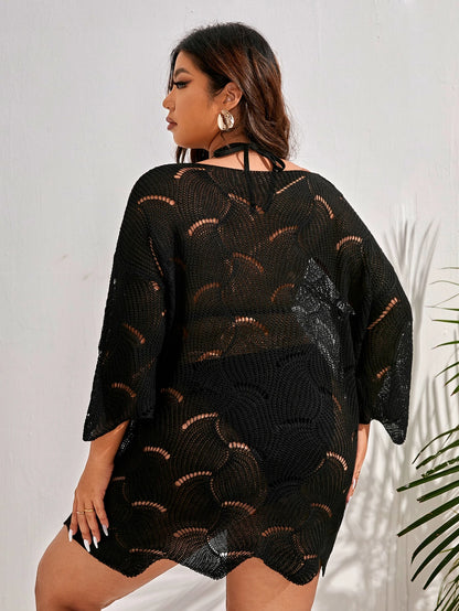 Swim Vcay Plus Size Plain Knitted Cover Up Summer