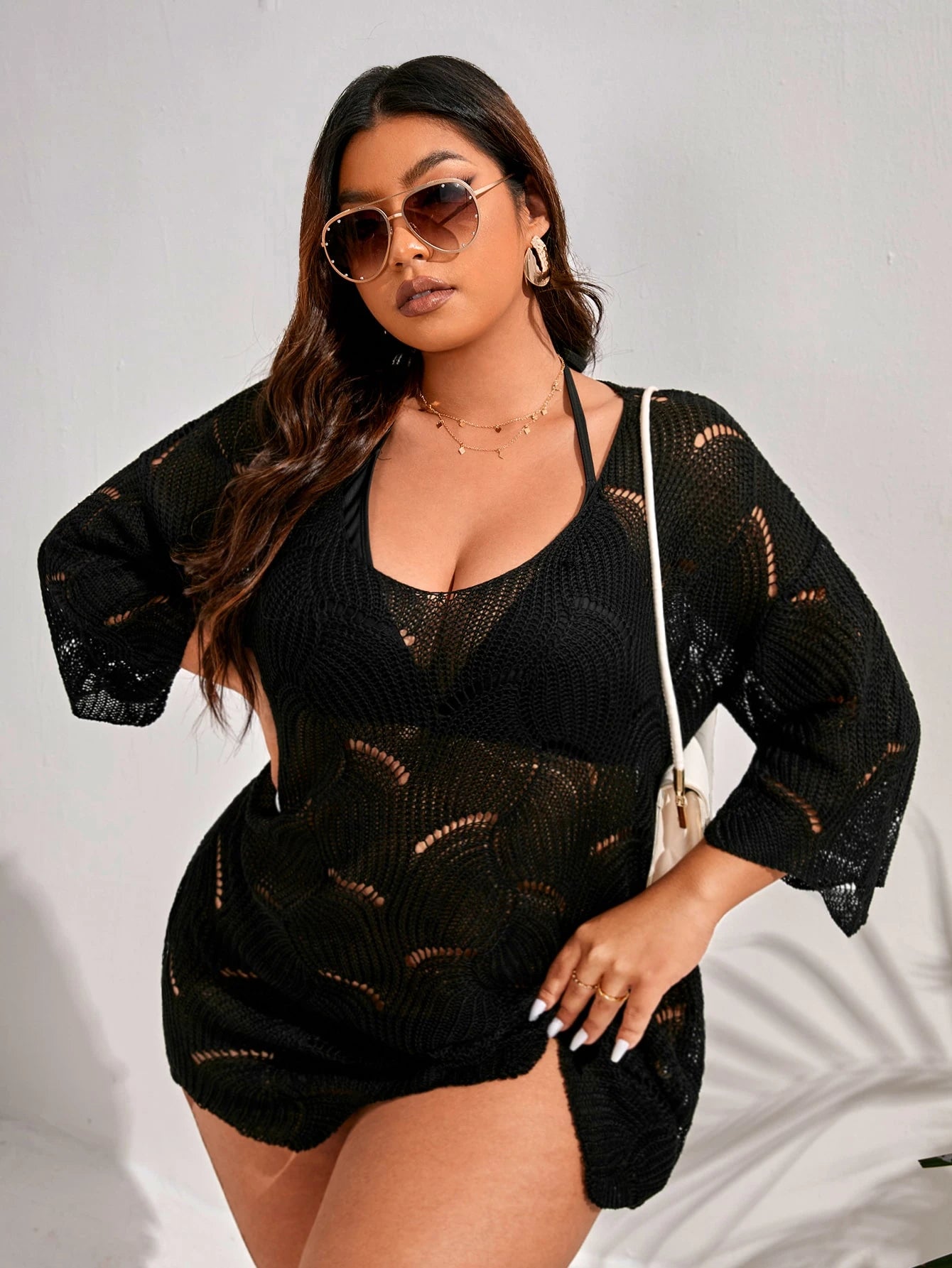 Swim Vcay Plus Size Plain Knitted Cover Up Summer