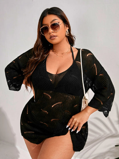 Swim Vcay Plus Size Plain Knitted Cover Up Summer