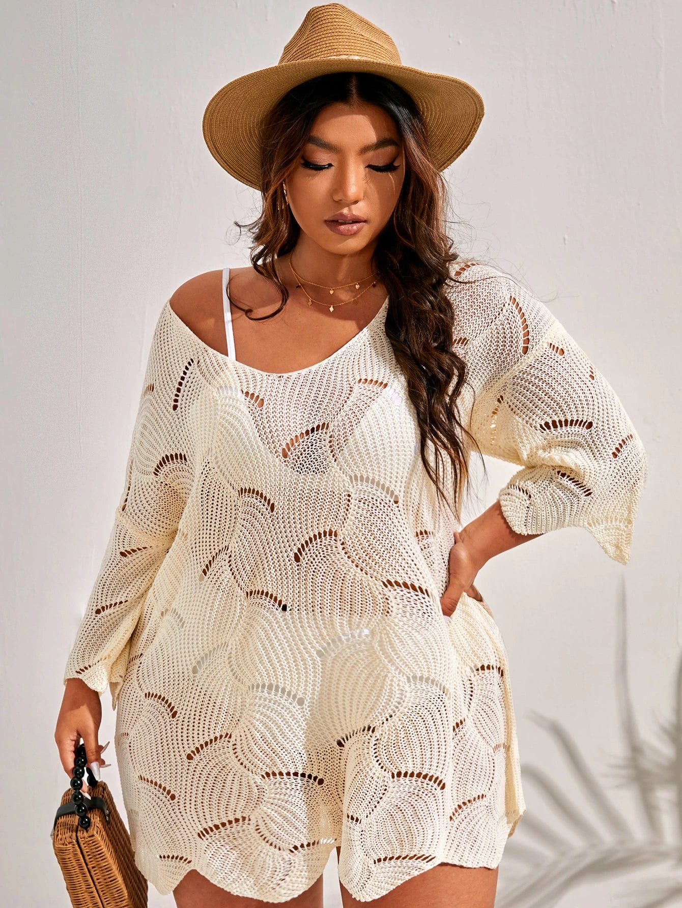 Swim Vcay Plus Size Plain Knitted Cover Up Summer