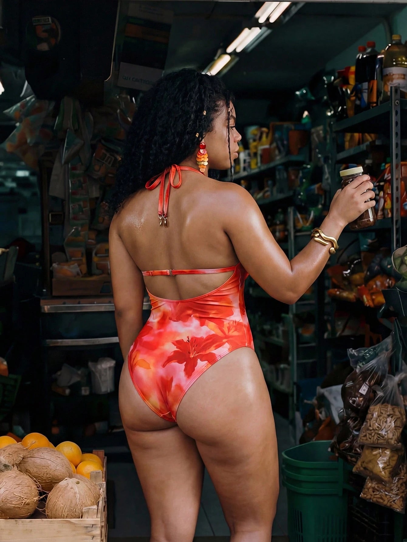 Swim Vcay Plus Size Women Floral Print Sexy Halter One-Piece Swimsuit