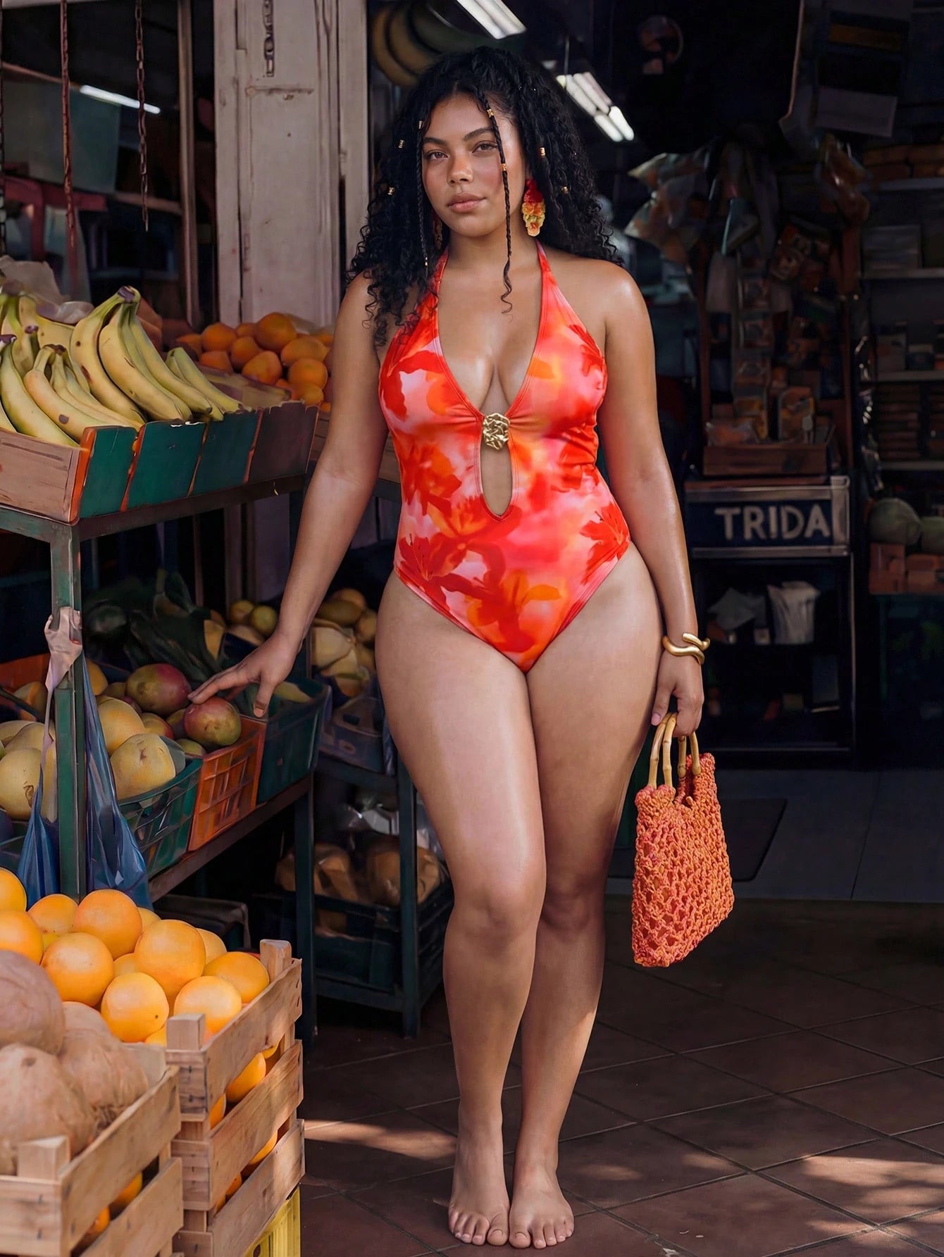 Swim Vcay Plus Size Women Floral Print Sexy Halter One-Piece Swimsuit