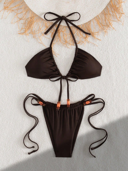 Swim Vcay Spring Summer All-Season Versatile New Women's Swimsuit Set, Knit Holiday Outfit For Party, Beach, New Year, Graduation Ceremony, Classic Color, Sexy Elegant Cute Bikini Set For Beach, Pool