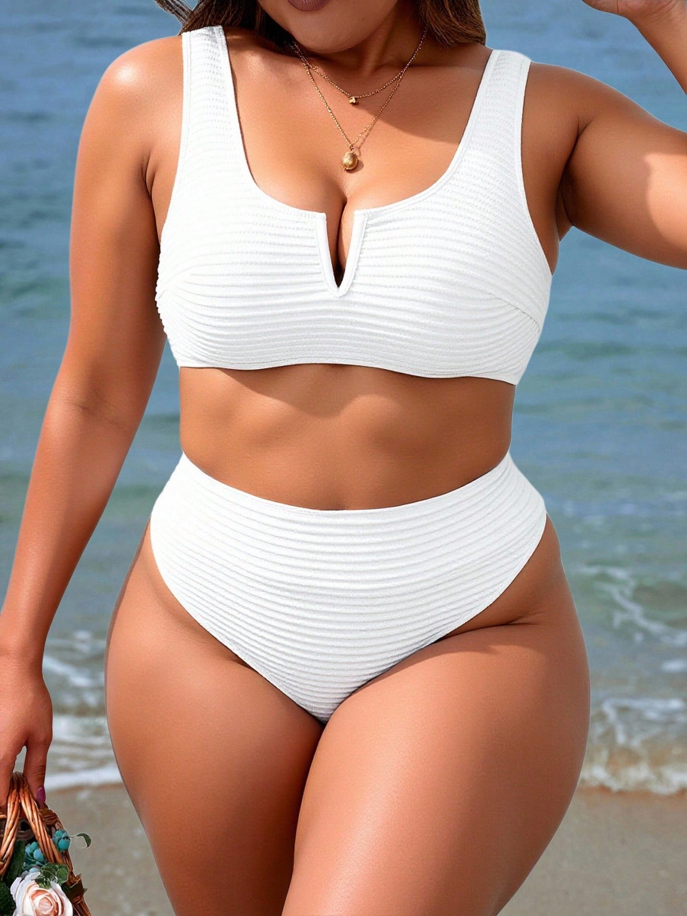 Swim Vcay Summer Beach Plus Size Plain Wireless Bra Bikini Set