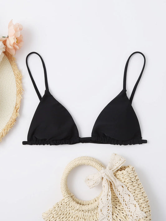Swim Vcay Summer Beach Solid Triangle Bikini Top