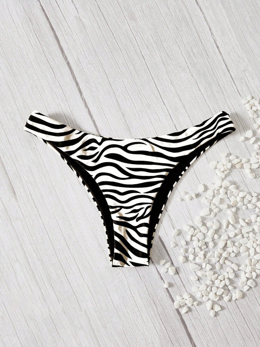 Swim Vcay Summer Beach Zebra Striped Bikini Bottom