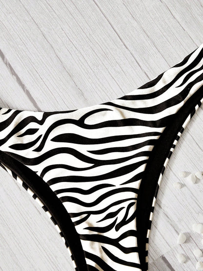 Swim Vcay Summer Beach Zebra Striped Bikini Bottom