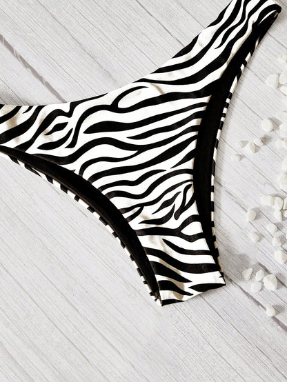 Swim Vcay Summer Beach Zebra Striped Bikini Bottom