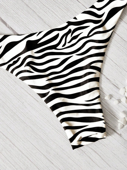 Swim Vcay Summer Beach Zebra Striped Bikini Bottom