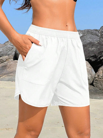 Swim Vcay Women's Solid Color Elastic Waist Pocket Casual Beach Pants Summer