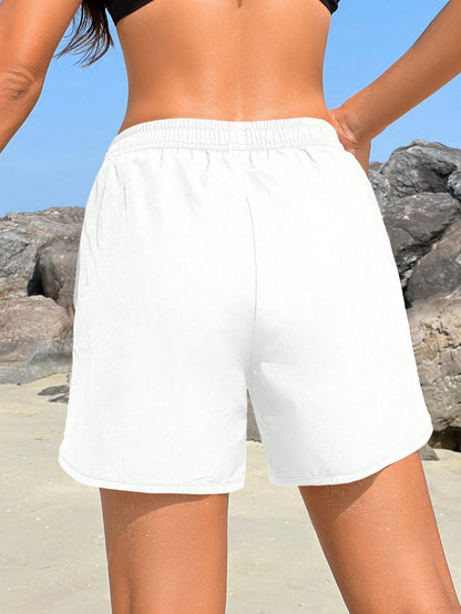 Swim Vcay Women's Solid Color Elastic Waist Pocket Casual Beach Pants Summer