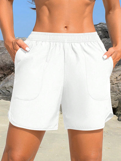 Swim Vcay Women's Solid Color Elastic Waist Pocket Casual Beach Pants Summer