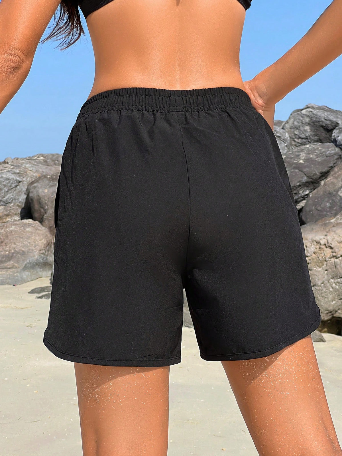 Swim Vcay Women's Solid Color Elastic Waist Pocket Casual Beach Pants Summer