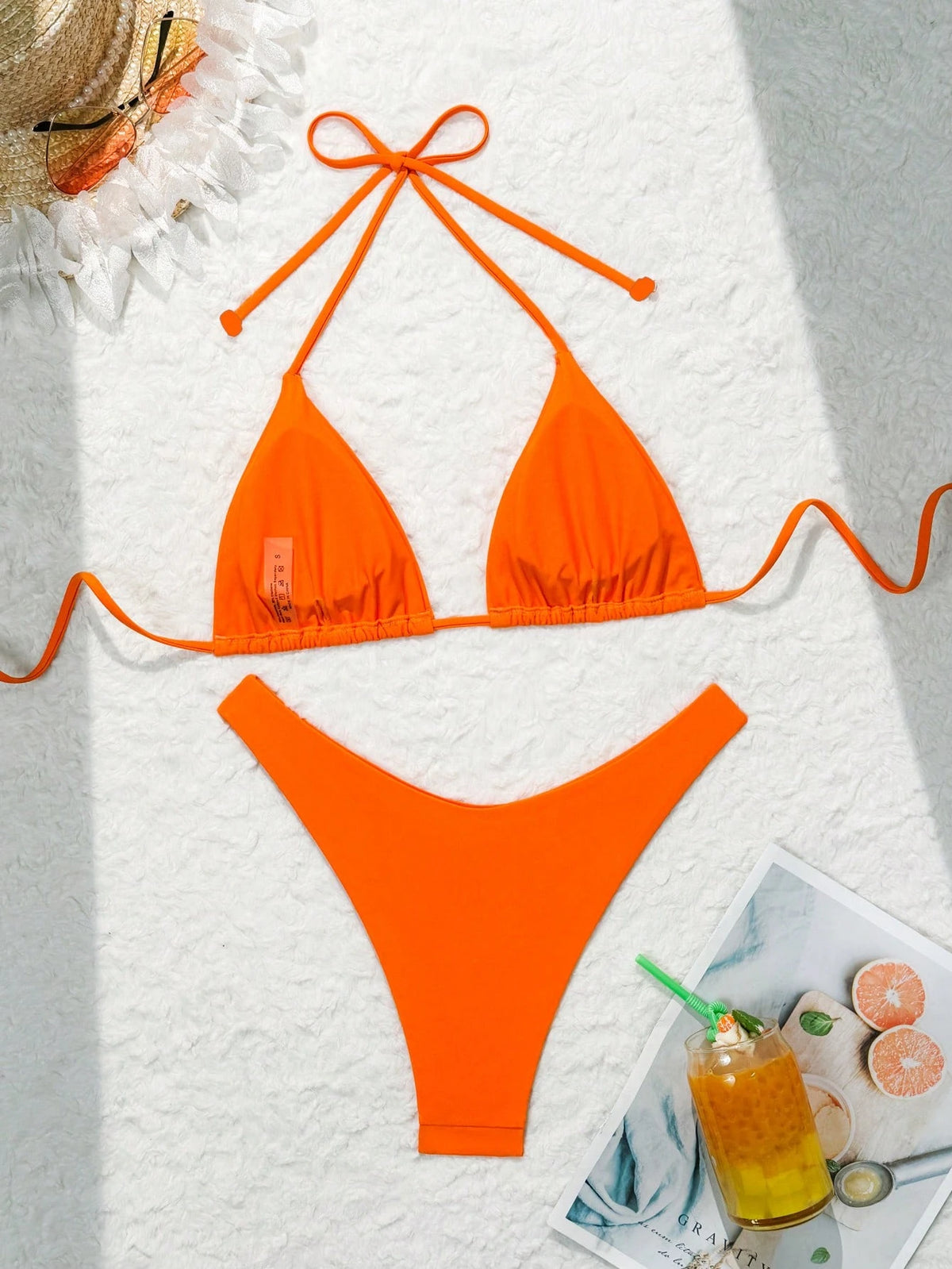 Swim Vcay Women's Solid Color Halter Neck Tie Two Pieces Bikini Set Bathing Suit For Summer Beach
