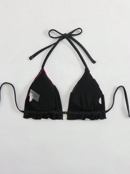 Swim Vcay Women's Swimwear Top, Lotus Floral Printed, Sexy Halter Triangle Bikini Swimsuit For Summer Beach Vacation