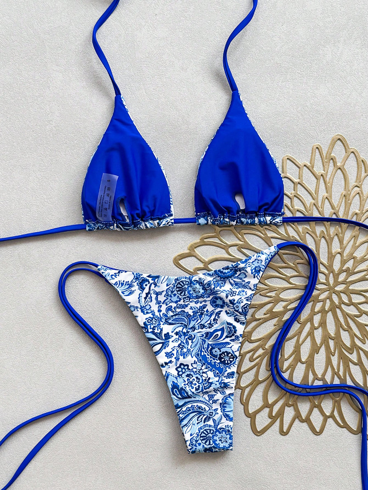 Swim Vcay Women's Triangle Cup Paisley Print Bikini Tie Halter Neck Sexy Two-Piece Swimsuit Set