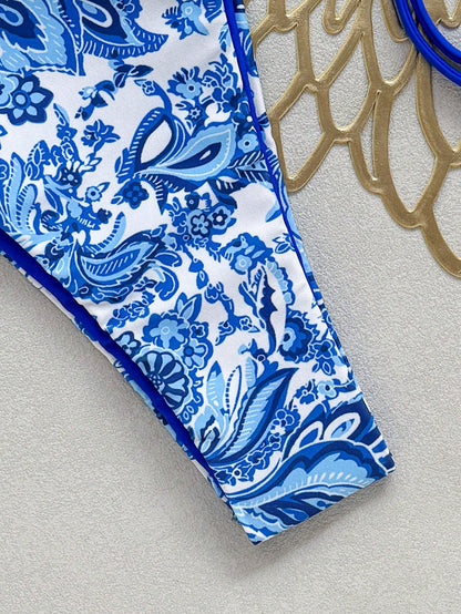 Swim Vcay Women's Triangle Cup Paisley Print Bikini Tie Halter Neck Sexy Two-Piece Swimsuit Set