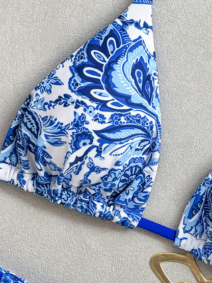 Swim Vcay Women's Triangle Cup Paisley Print Bikini Tie Halter Neck Sexy Two-Piece Swimsuit Set