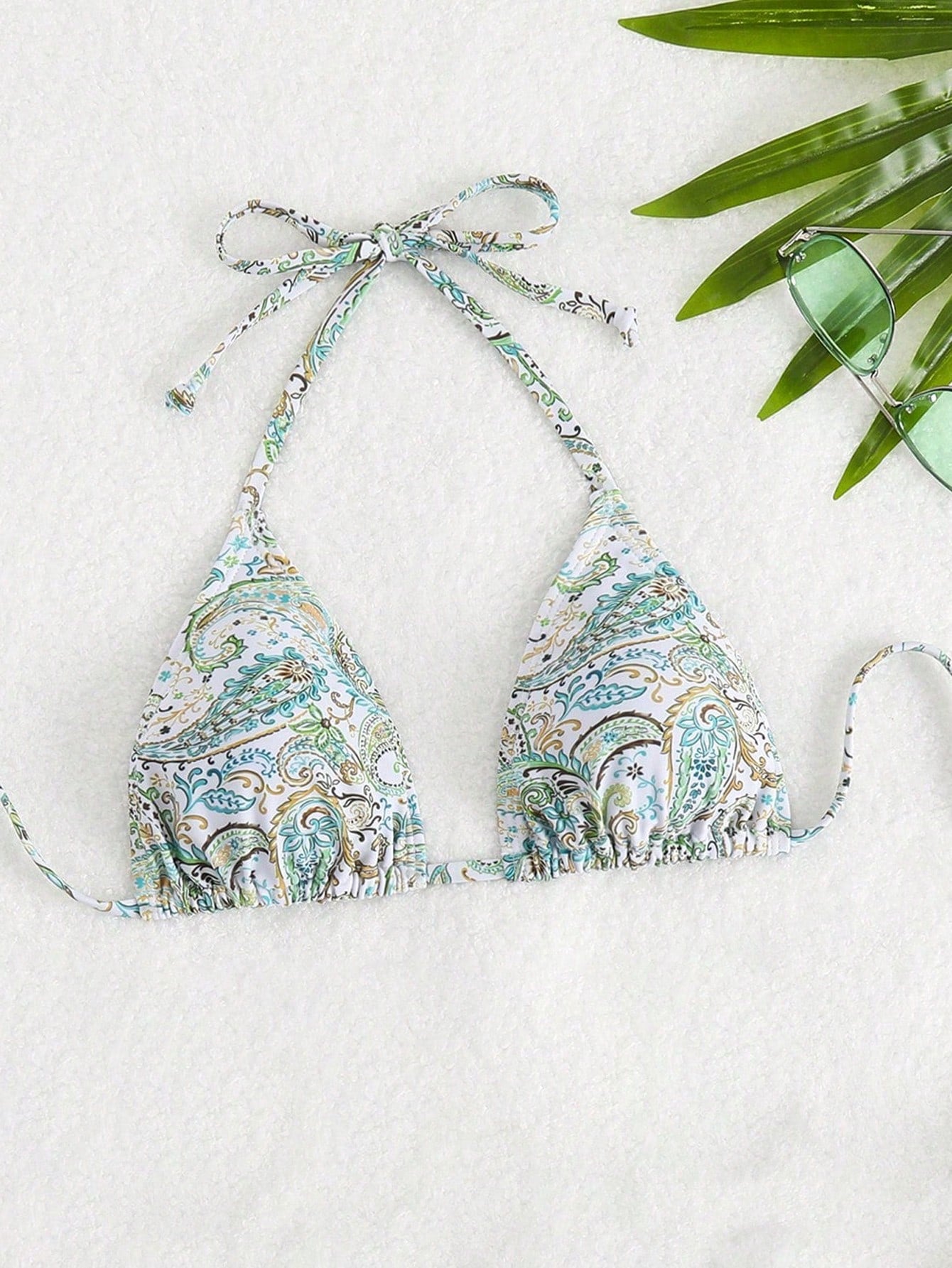 Swim Vcay Women's Tropical Print Halter Neck Triangle Cup Bikini Top Swimwear, Leisure & Holiday For Summer Beach Vacation