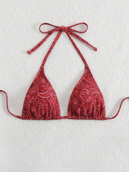 Swim Vcay Women's Tropical Print Halter Neck Triangle Cup Bikini Top Swimwear, Leisure & Holiday For Summer Beach Vacation