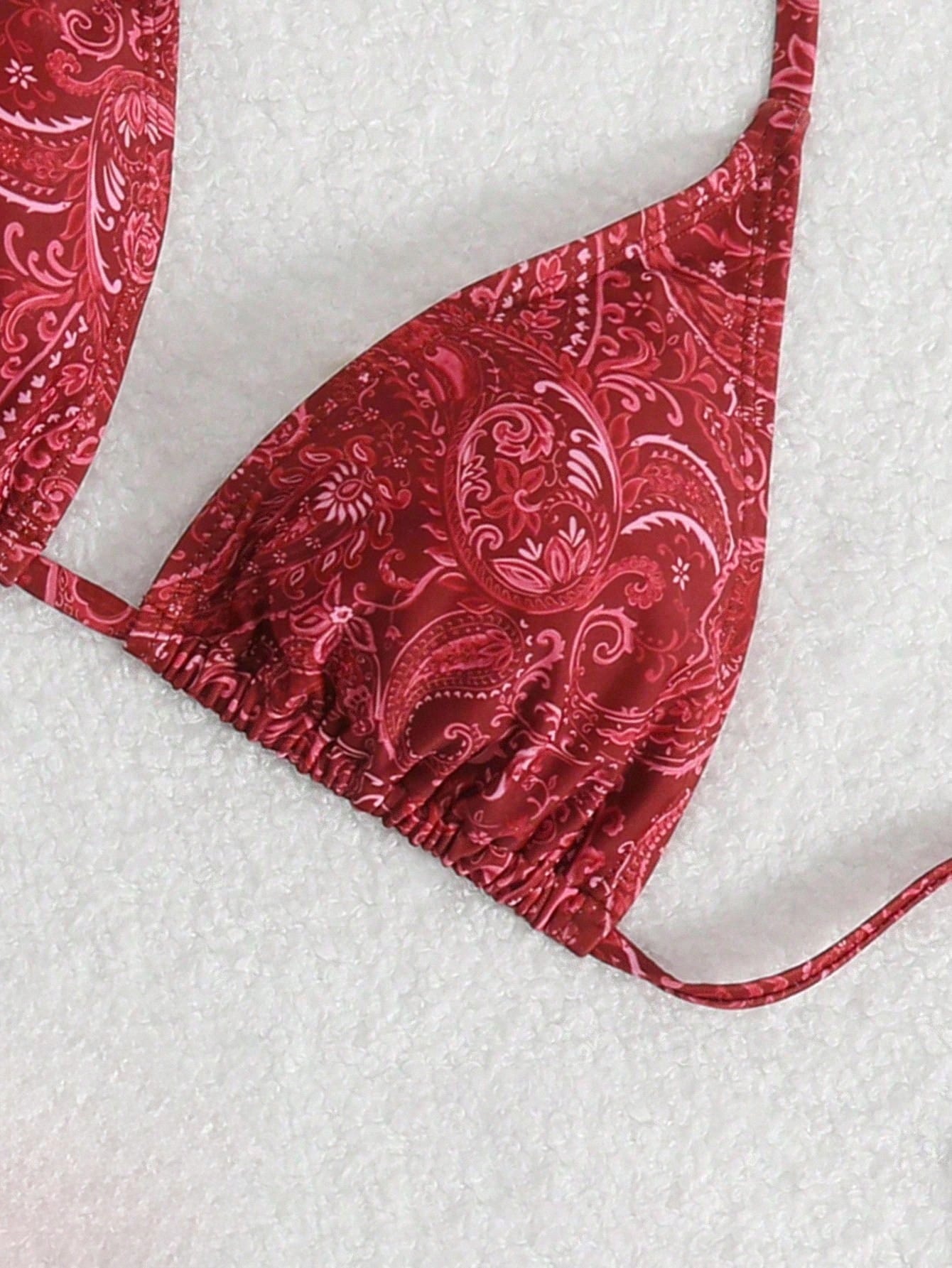 Swim Vcay Women's Tropical Print Halter Neck Triangle Cup Bikini Top Swimwear, Leisure & Holiday For Summer Beach Vacation