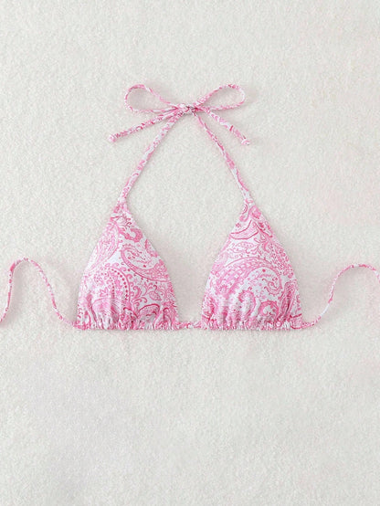 Swim Vcay Women's Tropical Print Halter Neck Triangle Cup Bikini Top Swimwear, Leisure & Holiday For Summer Beach Vacation