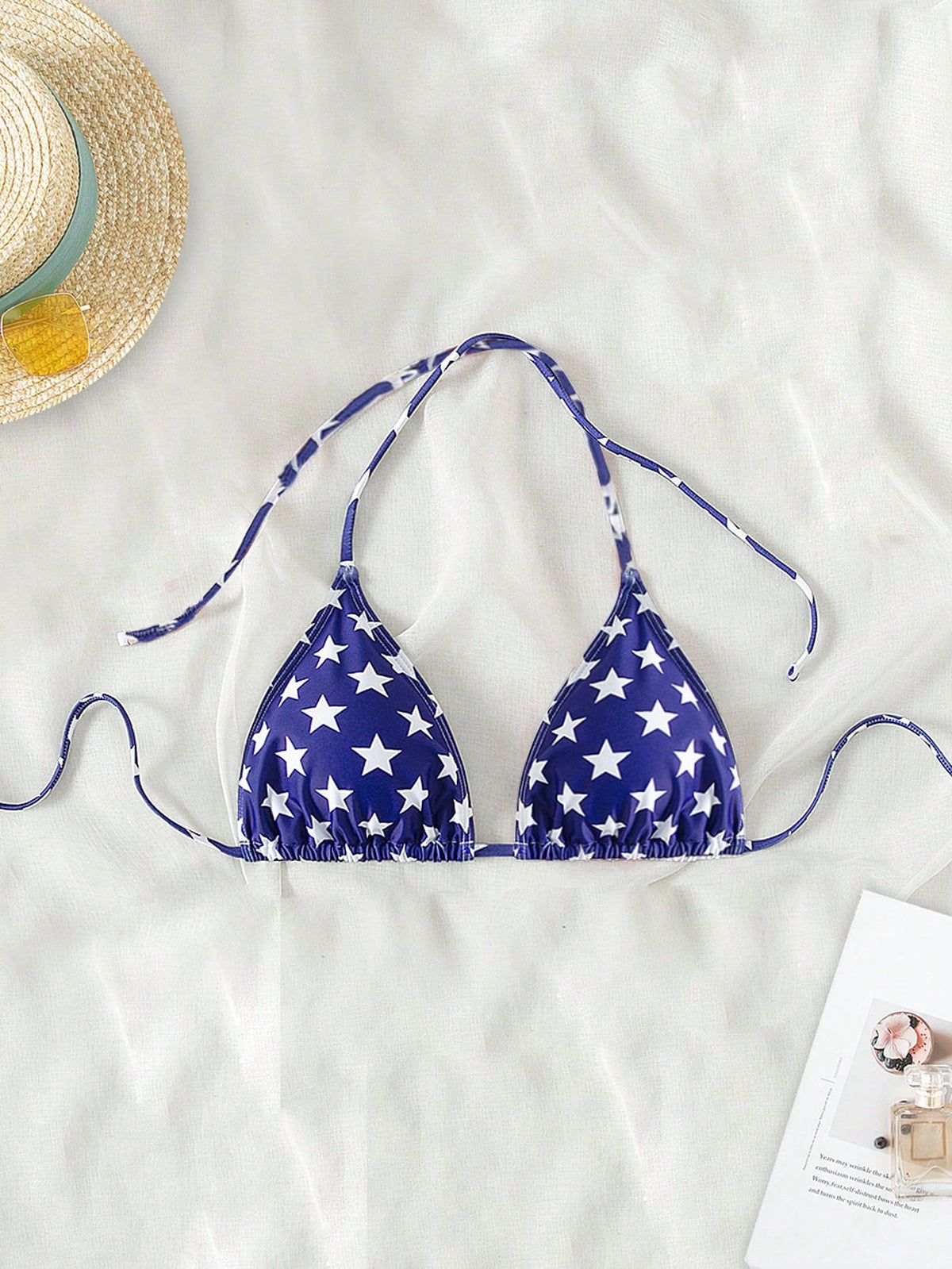 Swim Women's Sexy Crisscross Halter Neck Bikini Top With Random Star Print, Summer Beach