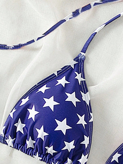Swim Women's Sexy Crisscross Halter Neck Bikini Top With Random Star Print, Summer Beach
