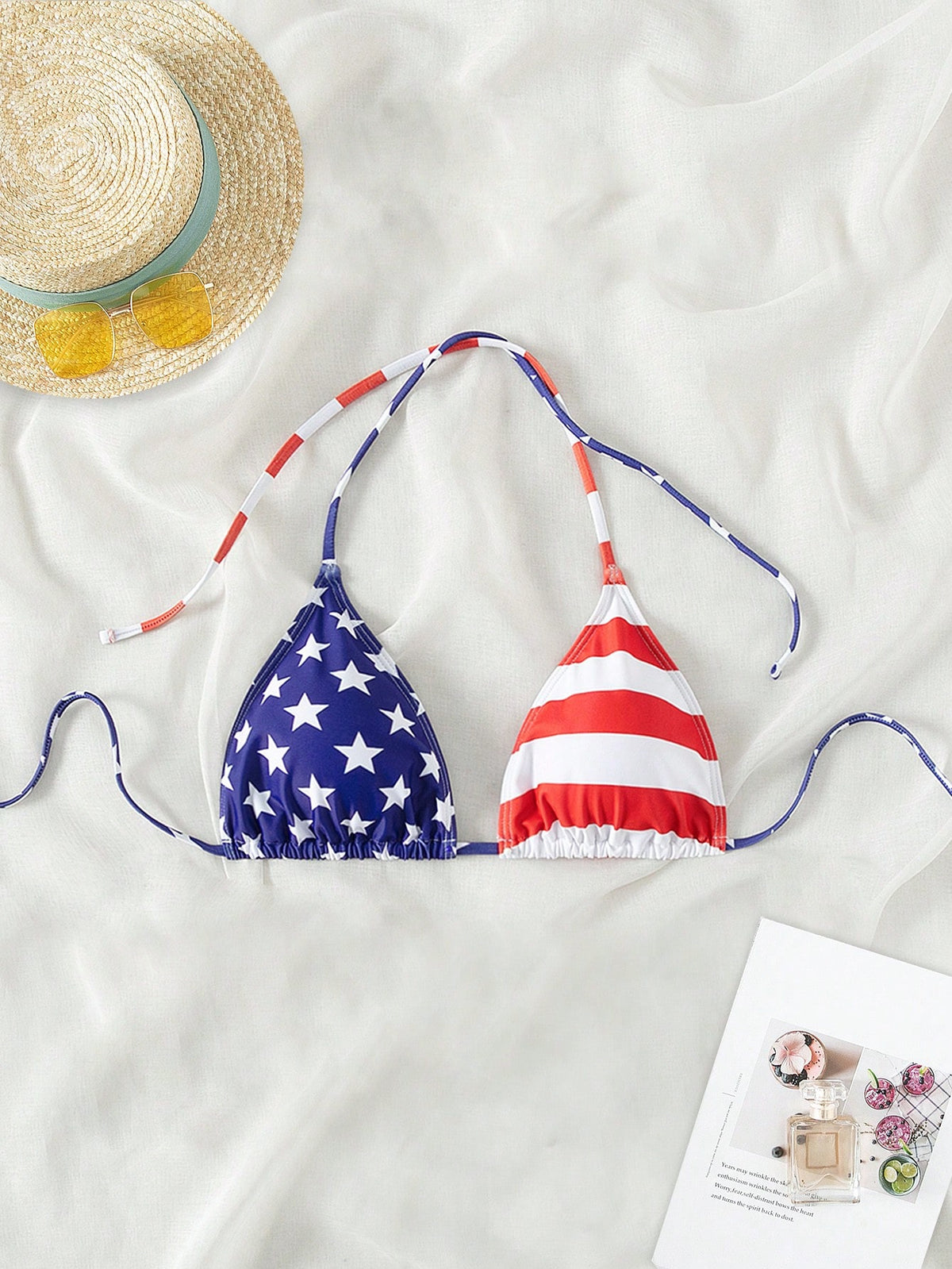 Swim Women's Sexy Crisscross Halter Neck Bikini Top With Random Star Print, Summer Beach