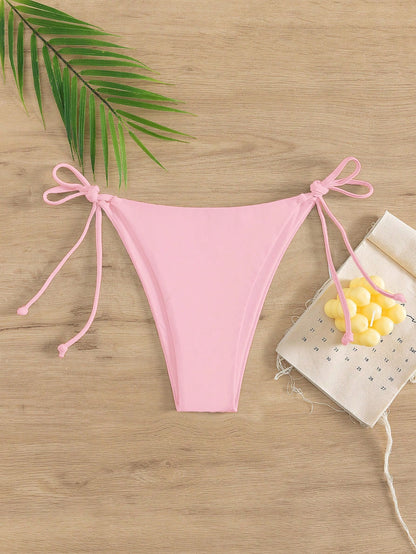 Swim Women's Solid Color Sexy Tie-Side Bikini Bottom Beach Swimwear Summer