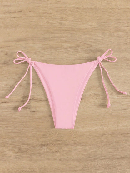 Swim Women's Solid Color Sexy Tie-Side Bikini Bottom Beach Swimwear Summer