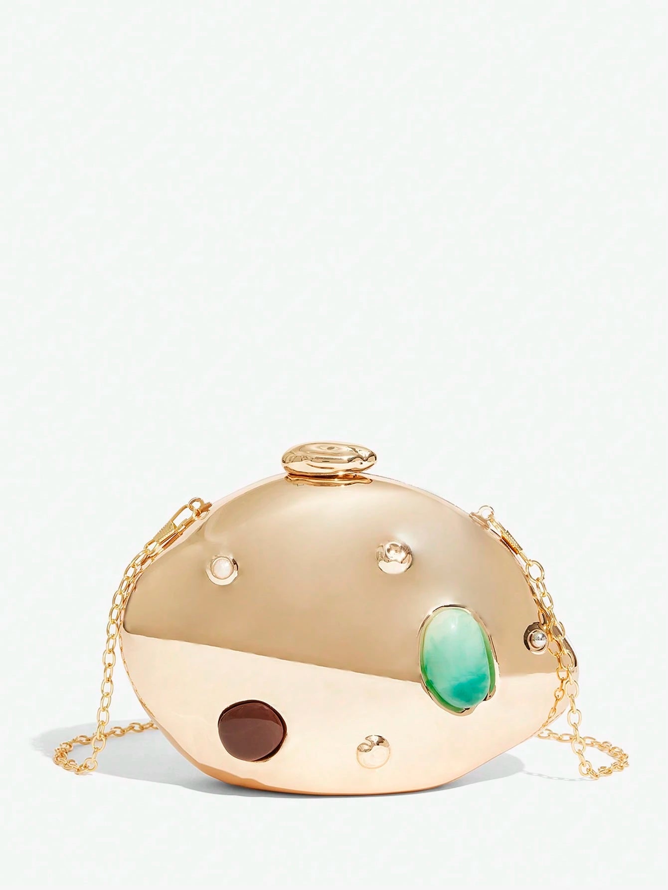 SXY Ladies, Women Evening Bag, Clutch, Crossbody Bas, Colored Stone Inlay, Gold, Hard Box Bag, Fashionable, Luxury, Elegant, Simple, Personalized, Versatile, For Cocktail Party, Party, Prom, Clu
