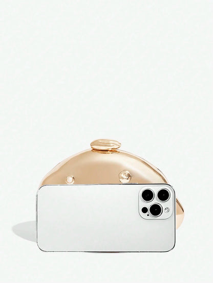 SXY Ladies, Women Evening Bag, Clutch, Crossbody Bas, Colored Stone Inlay, Gold, Hard Box Bag, Fashionable, Luxury, Elegant, Simple, Personalized, Versatile, For Cocktail Party, Party, Prom, Clu