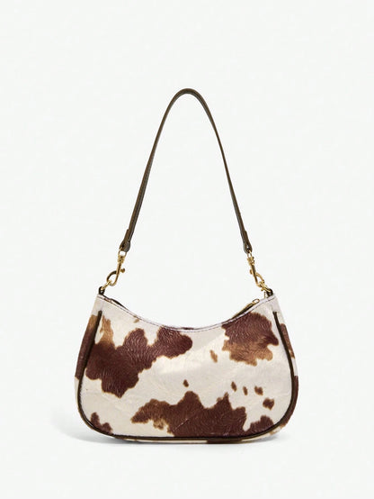 SXY Ladies, Women Shoulder Bag, Hobo Bag, Cow Print, Animal Print, Tassel Decorative Pendant, Retro, Vintage, Fashionable, Elegant, Simple, Personalized, Versatile, Classic, For Commute, Office