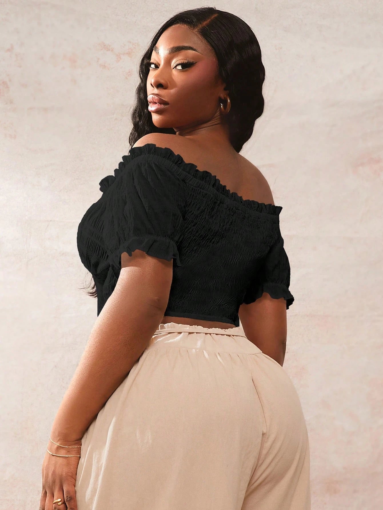SXY Plus Size Women's Bohemian Elegant Solid Color Ruffle Off Shoulder Short Sleeve Blouse For Summer Vacation White