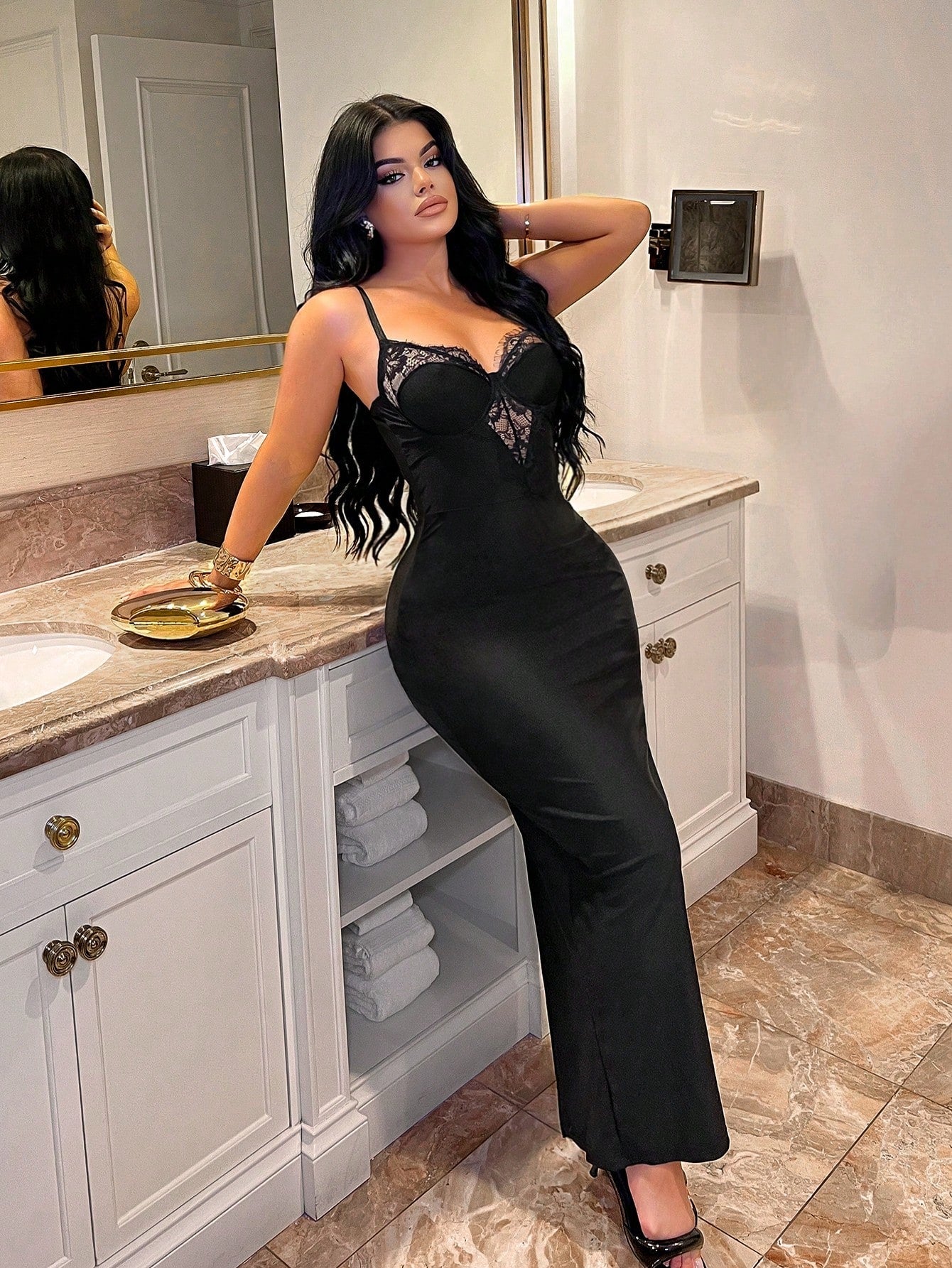 SXY Solid Color Lace Patchwork Fitted Sexy Summer Spaghetti Strap Elegant Dresses For Party Night Out Date Night Prom Evening Occasion Black Dress