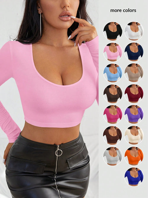 SXY Solid Fitted Crop Tee Concert Long Summer Dress Prom Dress Sexy Dress Valentine Day Dress
