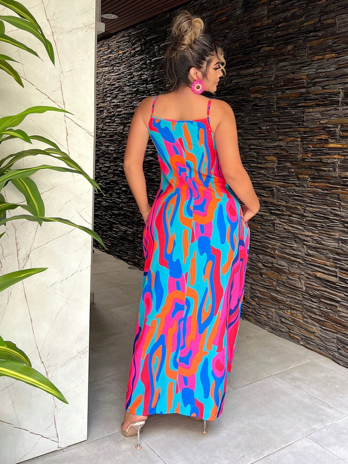 SXY Summer Beach Abstract Printed Spaghetti Strap Dress