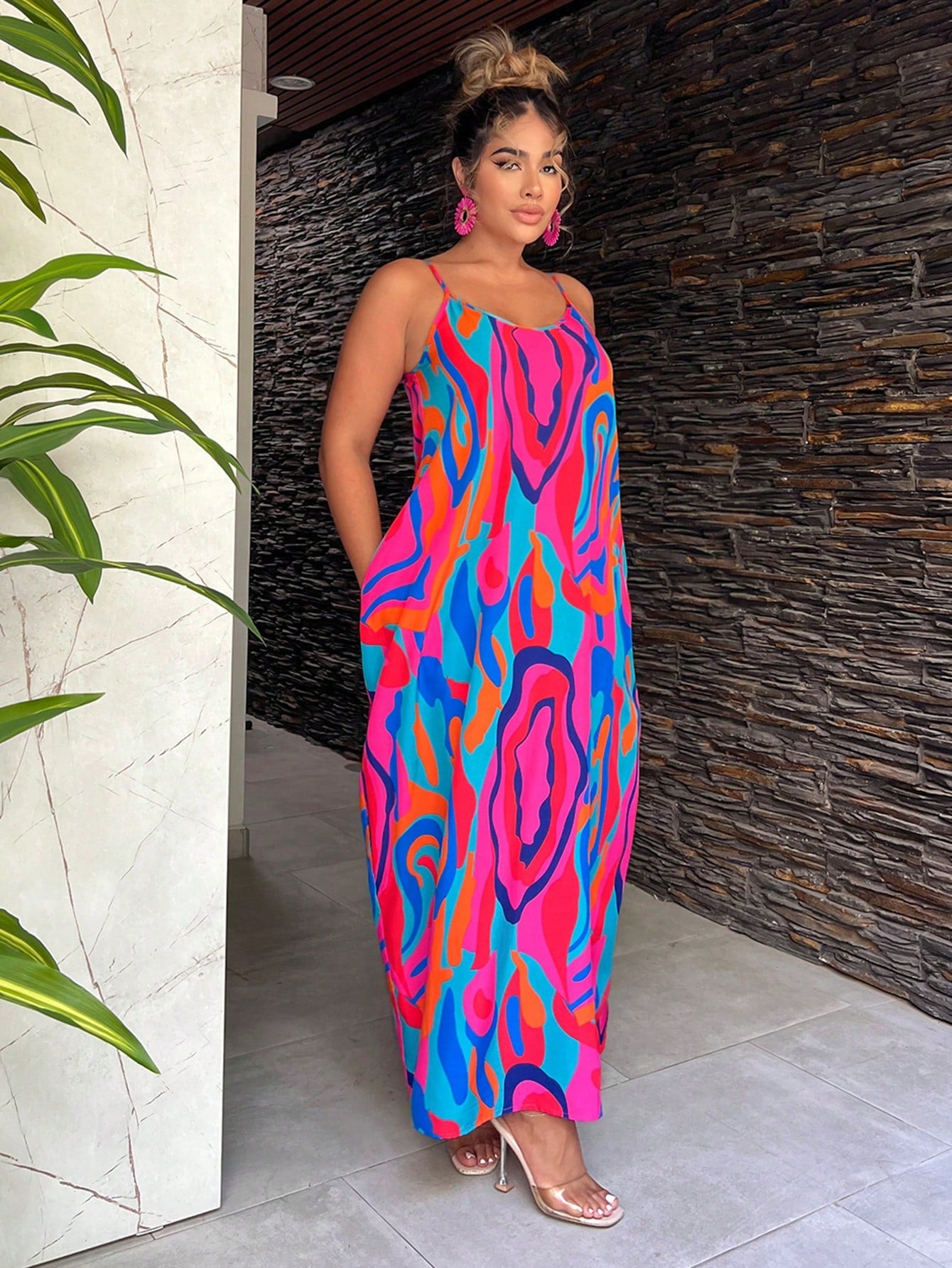 SXY Summer Beach Abstract Printed Spaghetti Strap Dress