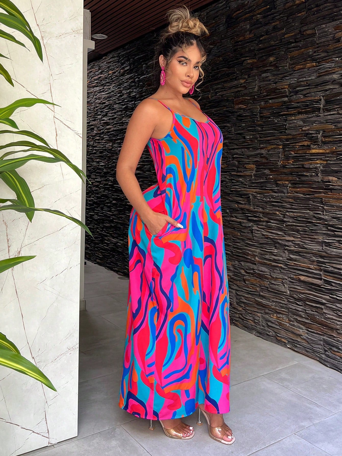 SXY Summer Beach Abstract Printed Spaghetti Strap Dress