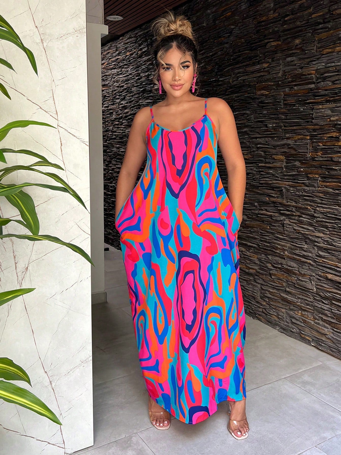 SXY Summer Beach Abstract Printed Spaghetti Strap Dress