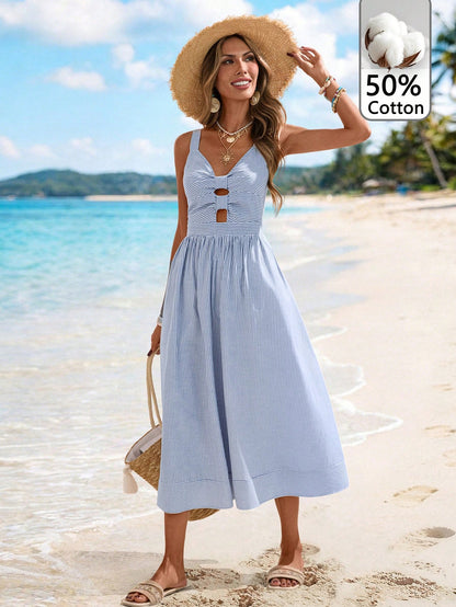 Sylviya Women's Casual Cotton Striped Twist Knot Dress, Summer Vacation Dresses For Women Summer Dresses For Women Summer Clothes Cruise Outfit For Women Casual Vacation Boho Women's Clothing Beach Va