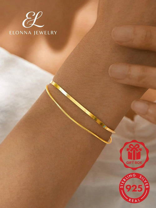 SYMFNY 925 Sterling Silver Flat Fishbone Chain Bracelet, Luxury Jewelry, Birthday And Valentine's Day Gift, Unique Jewelry