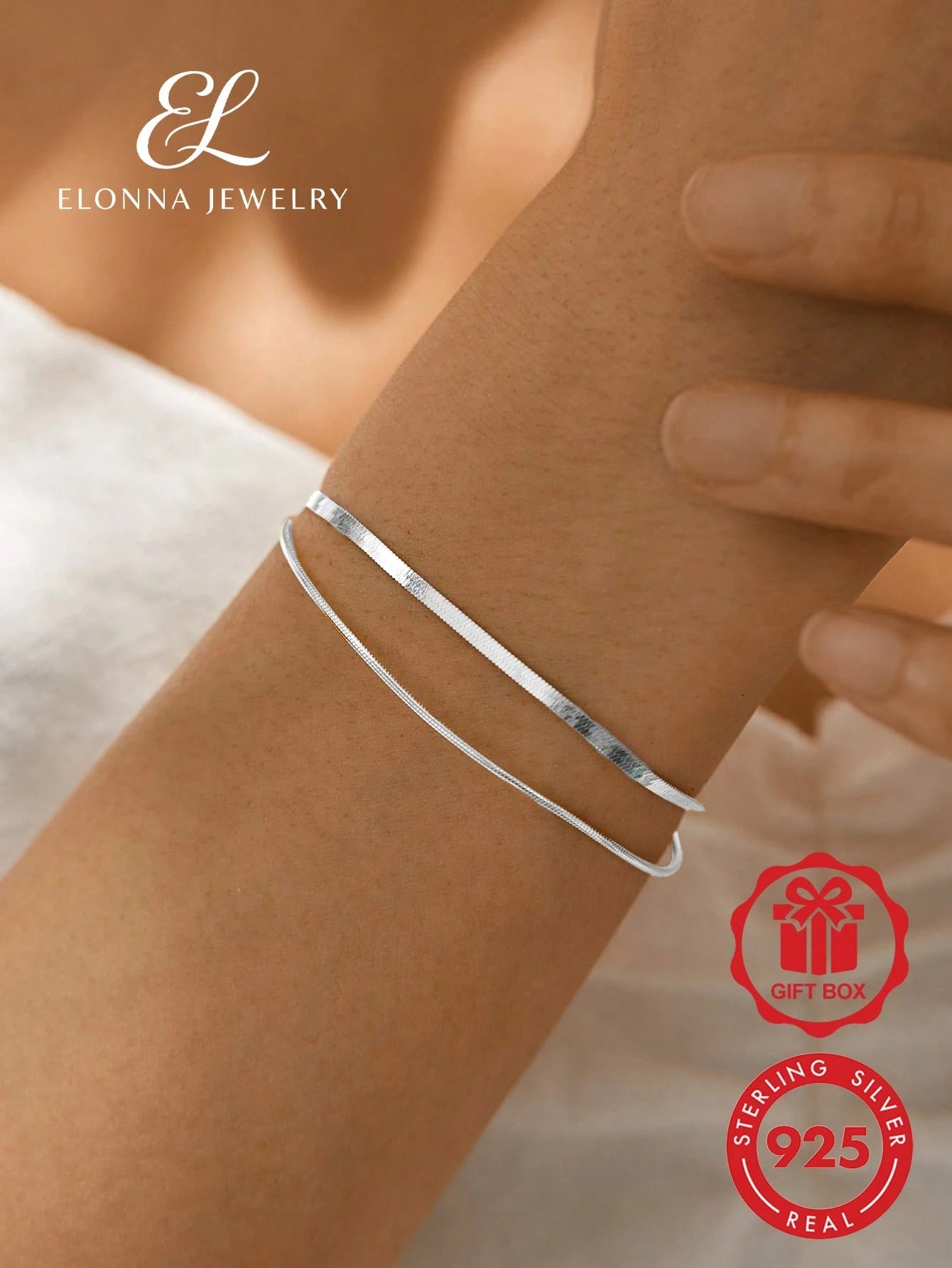 SYMFNY 925 Sterling Silver Flat Fishbone Chain Bracelet, Luxury Jewelry, Birthday And Valentine's Day Gift, Unique Jewelry