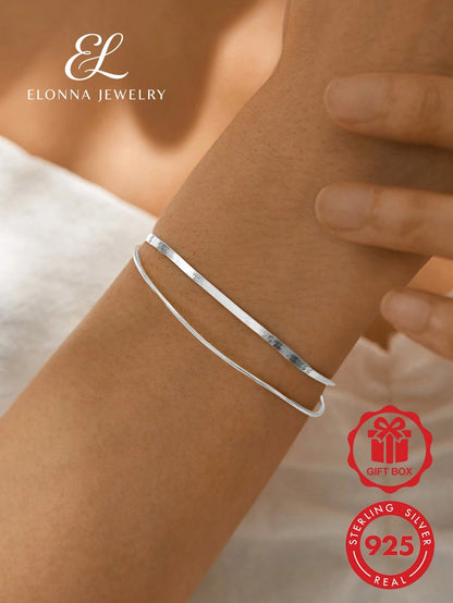 SYMFNY 925 Sterling Silver Flat Fishbone Chain Bracelet, Luxury Jewelry, Birthday And Valentine's Day Gift, Unique Jewelry