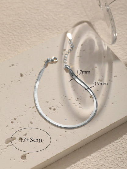 SYMFNY 925 Sterling Silver Flat Fishbone Chain Bracelet, Luxury Jewelry, Birthday And Valentine's Day Gift, Unique Jewelry